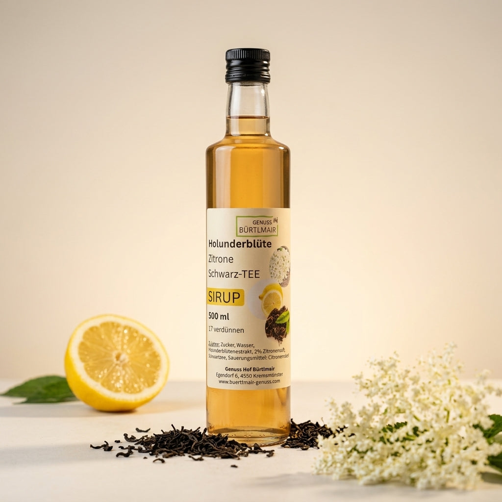 Holunderblüten Zitronen Schwarztee Sirup